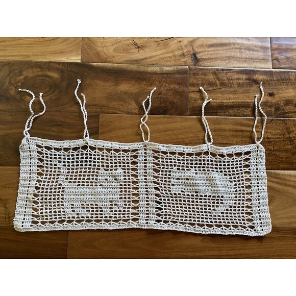 Cute Kitties Handmade Crochet Grey Short Curtain Valance Panels 100% Cotton - Picture 2 of 5